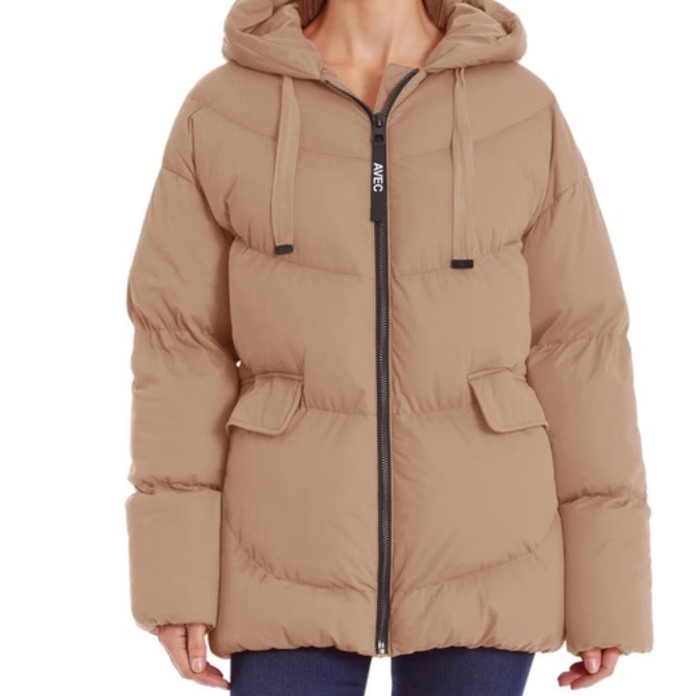 Water Resistant Hooded Cozy Duvet Puffer Jacket In Rich Camel